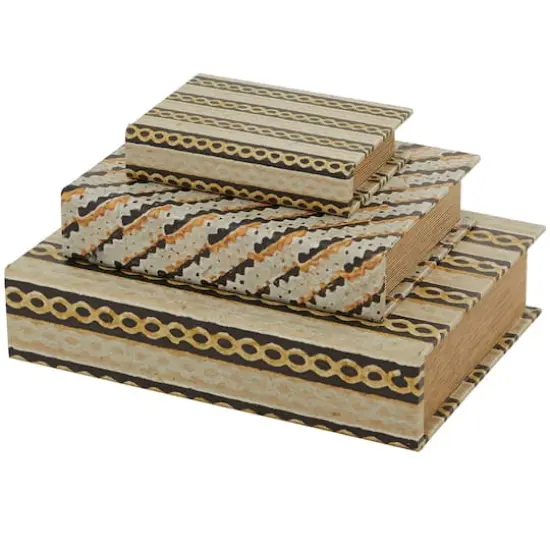 Brown Stripe & Chain Print Faux Leather Faux Book Box Set {4}