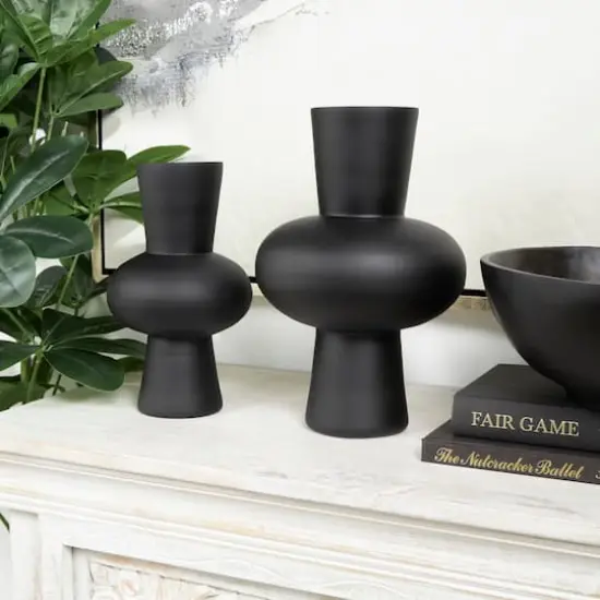 Black Glass Trumpet Vase Set {3}