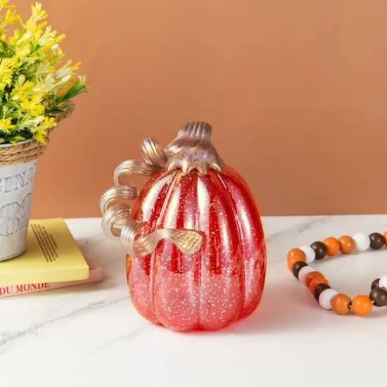 Glitzhome&reg; Red Glitter Glass Gourd {6}