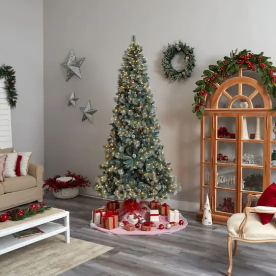 9ft. Pre-Lit Frosted British Columbia Mountain Pine Artificial Christmas Tree, Clear Lights {10}