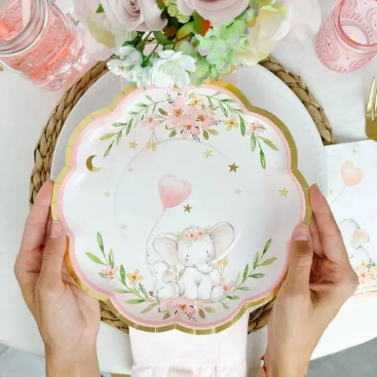 Kate Aspen&reg; 9" Pink Elephant Baby Shower Premium Paper Plates, 16ct. {5}