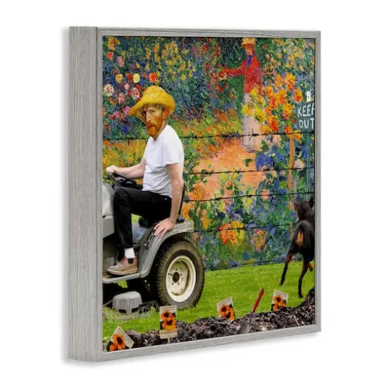 Stupell Industries Van Gogh Gardening Flowers Farmer Dog Collage Framed Giclee Art Gray {4}