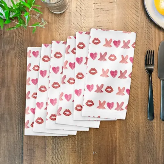 Lipstick XO Pattern 10" x 10" Cotton Twill Napkin {4}