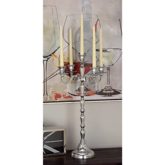 Silver Metal Traditional Candlestick Holders, 23" x 10" x 10" {9}