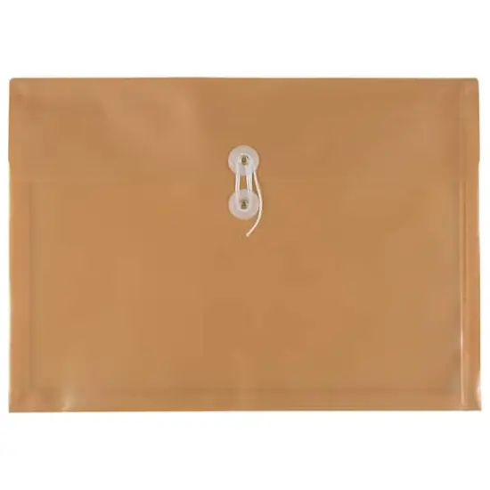 JAM Paper 9.75" x 14.5" Button & String Tie Closure Plastic Envelopes, 12ct. Gold {1}