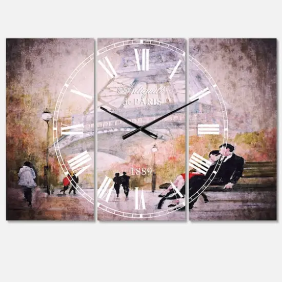 Designart Love In Paris VI Traditional 3 Panel Wall Clock {1}