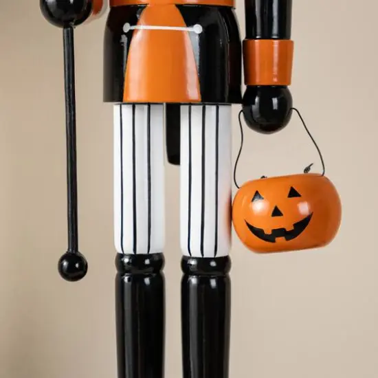 Glitzhome&reg; 18.5"H Halloween Wooden Pumpkin Nutcracker with Ghost Ornament {6}
