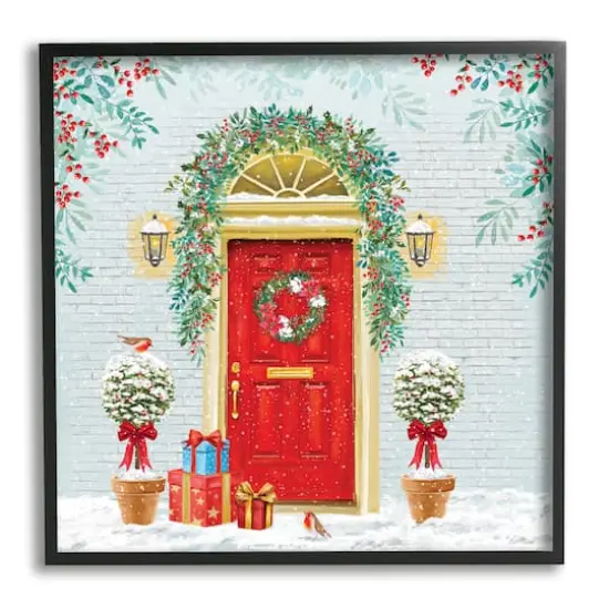 Stupell Industries Winter Doorway Christmas Gifts Framed Giclee Art Black {1}