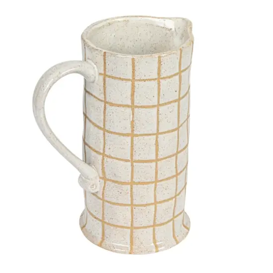 Hello Honey&reg; 46oz. Cream & Brown Reactive Glaze Wax Relief Grid Pattern Stoneware Pitcher {1}