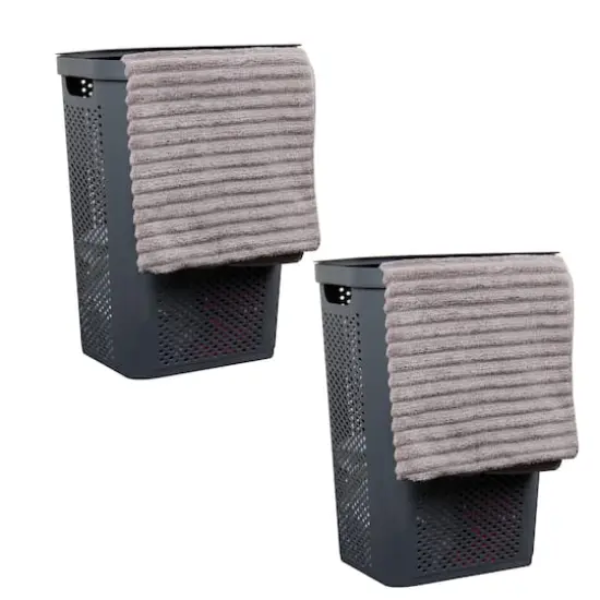 Mind Reader 60L Ventilated Slim Laundry Hamper with Cut Out Handles & Hinged Lid, 2ct. Gray {1}