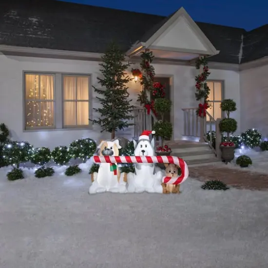 5.5ft. Airblown&reg; Inflatable Christmas Puppies with Big Candy Cane {3}