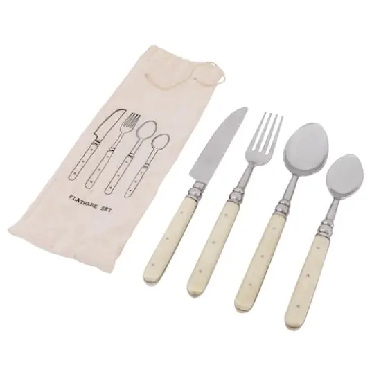 Hello Honey&reg; Cream Farmhouse Stainless Steel Cutlery Set in Drawstring Bag {1}