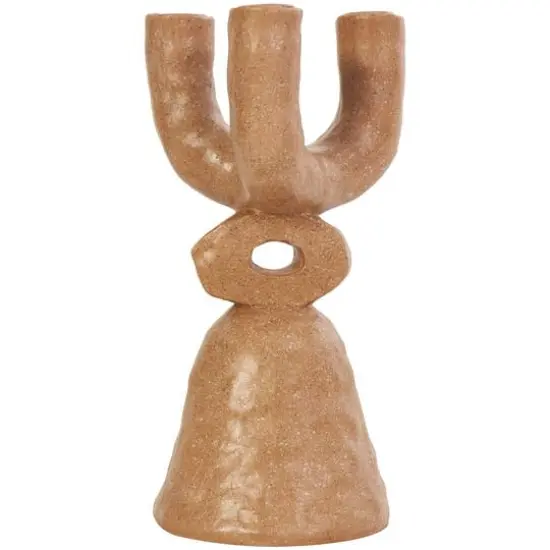 11" Brown Speckled Abstract Totem 3 Taper Candle Candelabra {9}