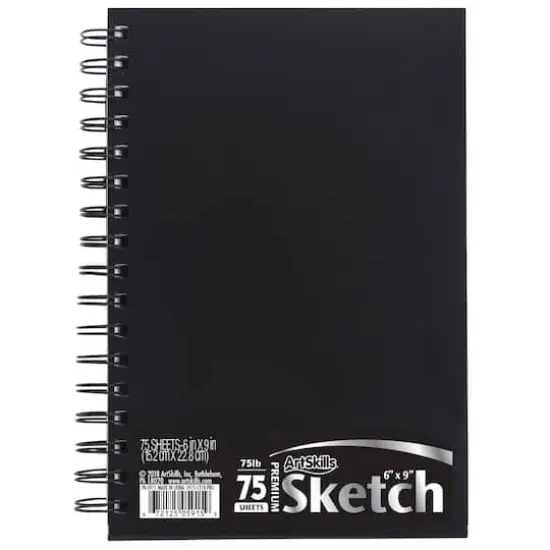 ArtSkills&reg; Black Spiral Sketchbook with Perforated Pages, 6" x 9" {1}