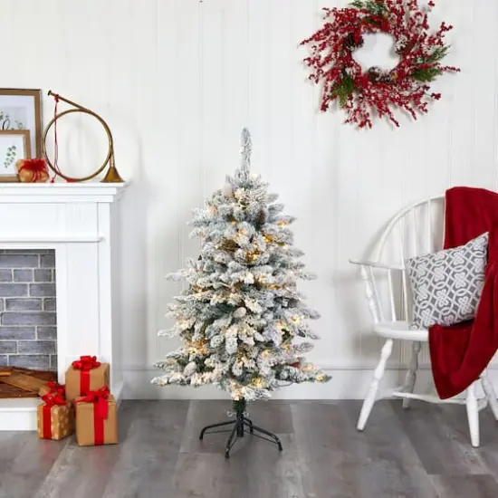 4ft. Pre-Lit Flocked Livingston Fir Pinecones Artificial Christmas Tree with Clear Warm LED Lights {6}