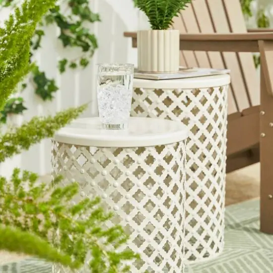 Glitzhome&reg; Multi-Functional Metal White Garden Stool Set {7}