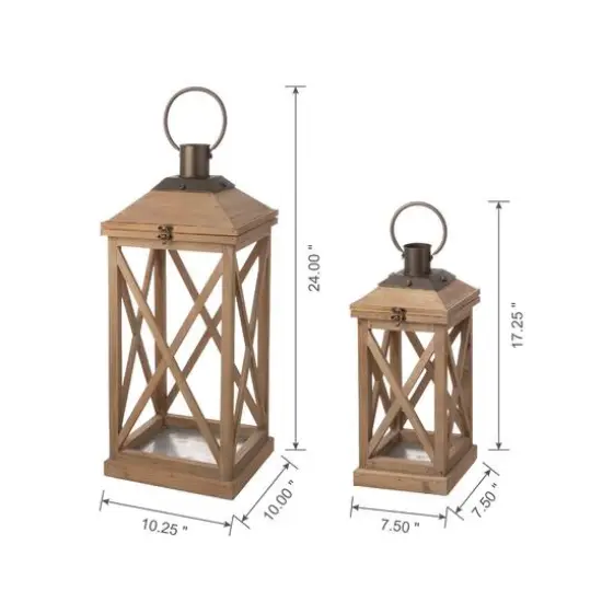 Glitzhome&reg; Brown Wooden Modern Farmhouse Lantern Set {9}