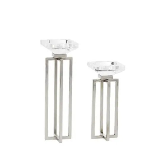 Silver Stainless Steel Glam Candle Holder Set {3}