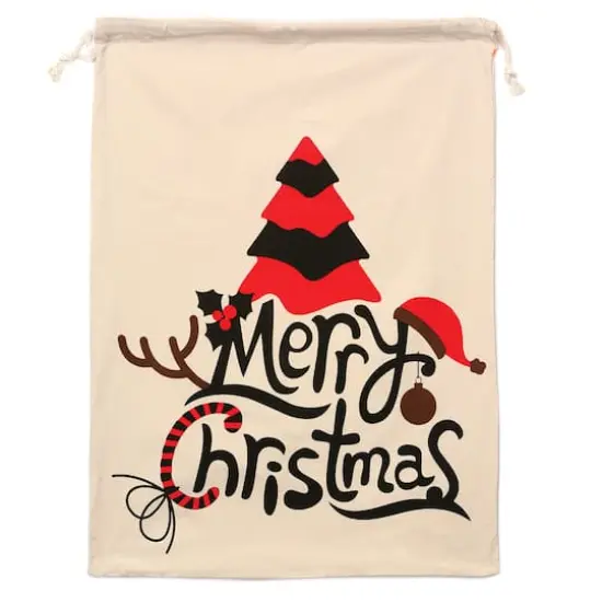 Personality Case&trade; 19" x 26" Merry Tree Christmas Cotton Drawstring Bag {1}