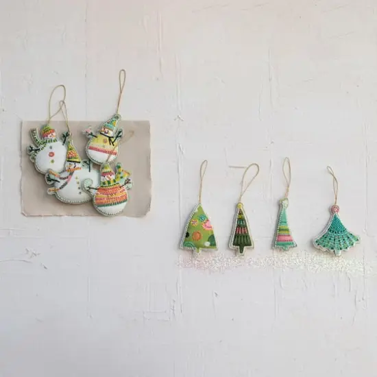 Hello Honey&reg; 4 Pack Bead Embroidered Christmas Tree Cotton Velvet Ornaments {3}