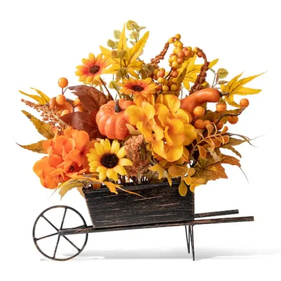 Glitzhome&reg; 14" Fall Floral Cart Centerpiece {1}