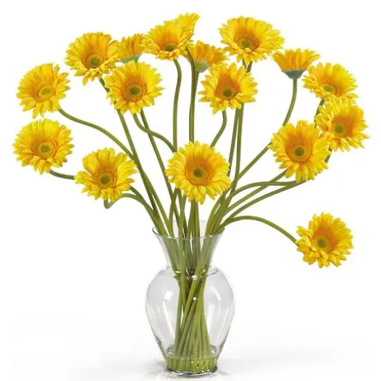 21" Gerbera Daisy Liquid Illusion Silk Flower Arrangement Yellow {1}