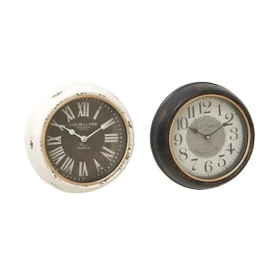 Set of 2 White Metal Vintage Wall Clock, 10" x 10" {1}