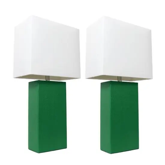 Elegant Designs&trade; 2 Pack Leather Table Lamps with White Shades Green and White {1}