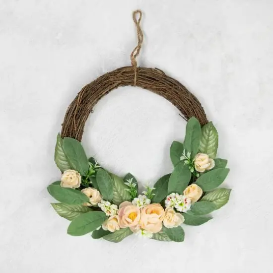 14" Mini Peach Rose Half Floral Spring Wreath {6}