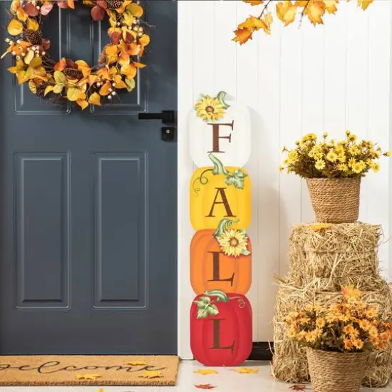 Glitzhome&reg; 3.5ft. Fall Wood Stacked Pumpkin Porch D&eacute;cor {4}