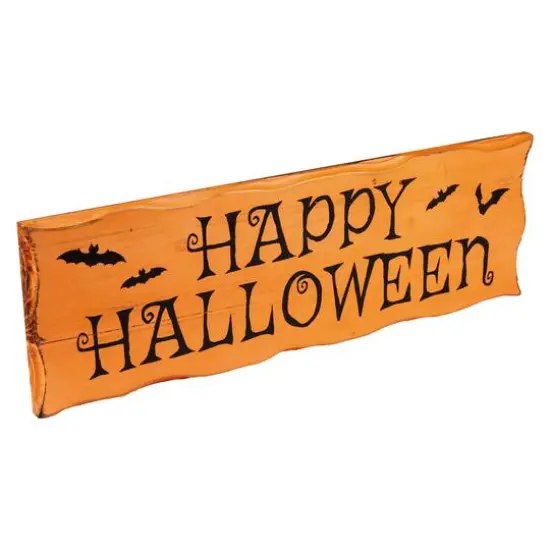 24" Wooden 'Happy Halloween' Wall Sign with Bats {3}