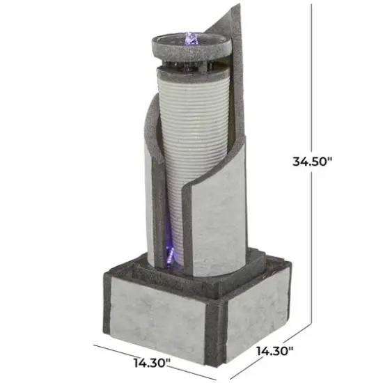 34.5" Light Gray Fiberglass 2-Tier Geometric Fountain with LED Light {7}