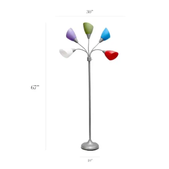 Simple Designs™ 5.6ft. 5-Light Gooseneck Silver Floor Lamp Primary Multicolored Shades {4}
