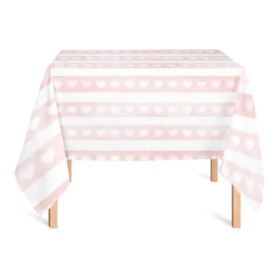 58" Simple Watercolor Stripe Heart Tablecloth {3}