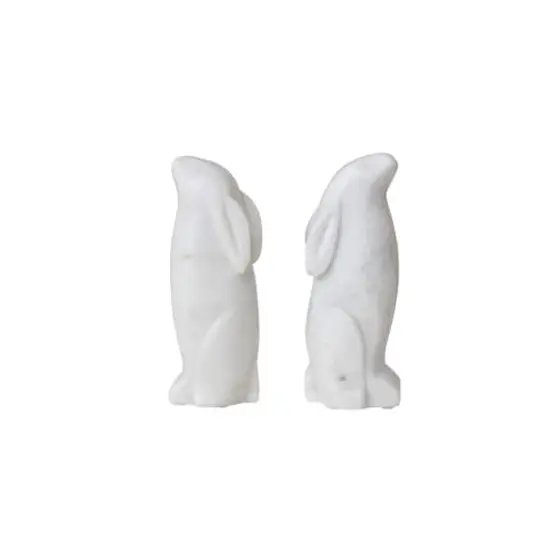 Hello Honey&reg; 6.5" White Rabbit Hand Carved Marble Bookends Set {1}