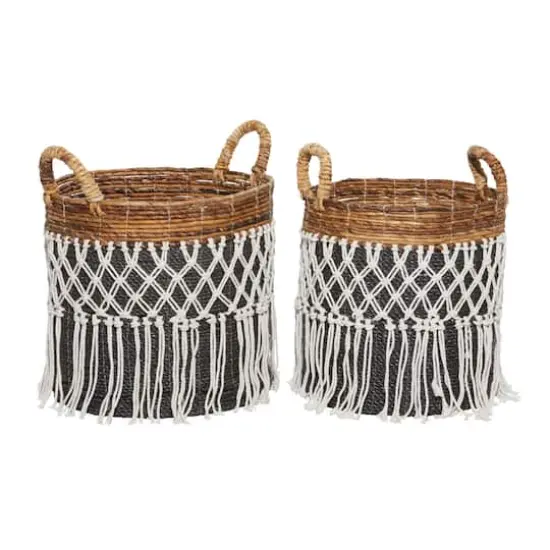 Black Banana Leaf Bohemian Storage Basket Set {1}