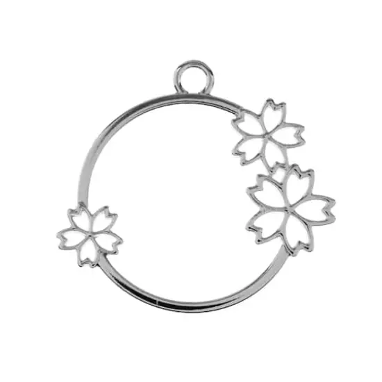 John Bead 36mm Silver Circle with Flowers Beadwork Pendants, 4ct. {1}