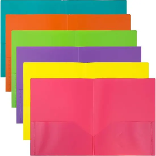 JAM Paper 9.5" x 11.5" Assorted Fashion Colors Plastic 2 Pocket School POP Folders, 6ct. {3}