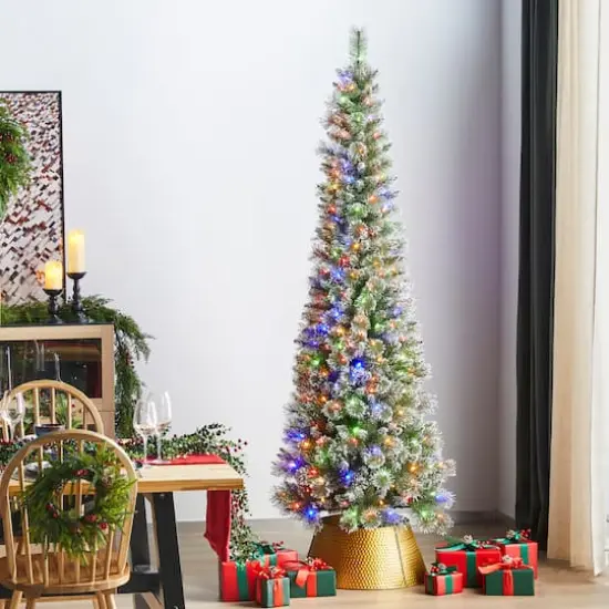 Glitzhome&reg; 7.5ft Pre-Lit Frosted Cashmere Pencil Pine Artificial Christmas Tree, Multicolor LED Lights {3}