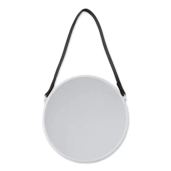 Hanging White Mirror with Faux Leather Strap {1}