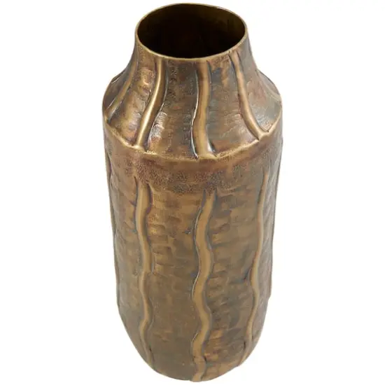 14" Brass Metal Snakeskin Inspired Vase with Dimensional Wavy Accents {3}