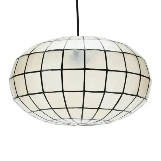 Hello Honey&reg; 16" White Capiz Seashell & Black Oblong Ceiling Light {6}