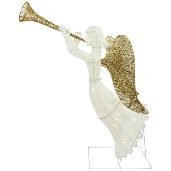 48" Silver & Gold Lighted Glittered Trumpeting Angel Outdoor Christmas D&eacute;cor {11}