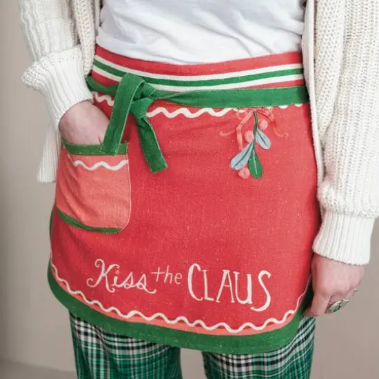 Hello Honey&reg; Embroidered Kiss the Claus Half Apron with Pocket {3}