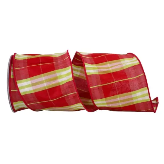 JAM Paper 4" x 10yd. Dupioni Wired Edge Holid Plaid Ribbon {1}