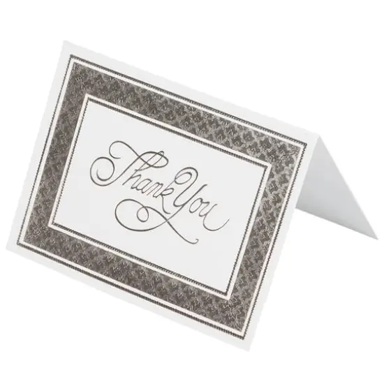 JAM Paper 4.875" x 3.375" Bright White with Silver Border Thank You Cards & Envelopes Set {4}