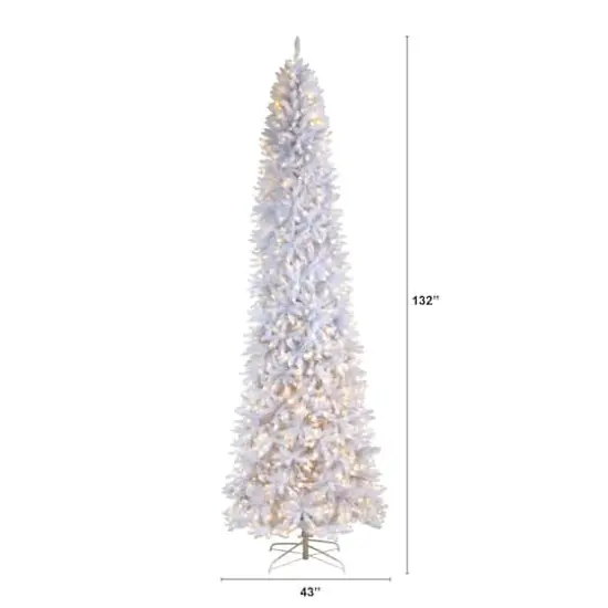 11ft. Pre-Lit Slim White Artificial Christmas Tree, Warm White LED Lights {8}