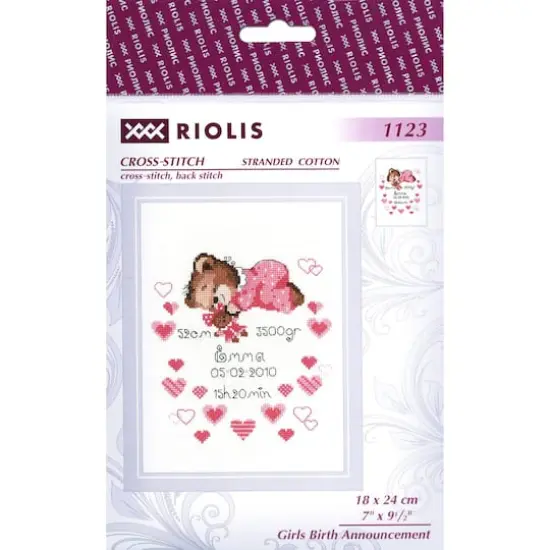 RIOLIS Girls Birth Announcement Cross Stitch Kit {1}
