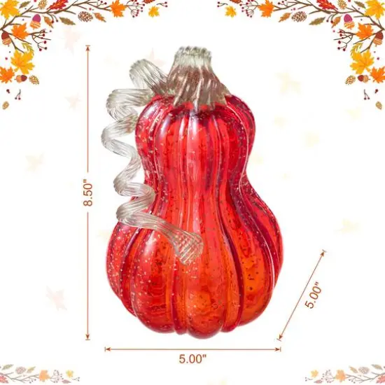 Glitzhome&reg; 8.5" Fall Red Glass Gourd with Glitter {9}