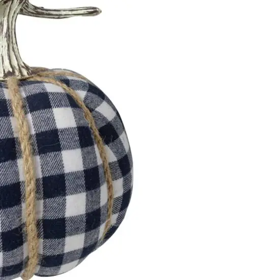 Dark Blue & White Plaid Fall Harvest Tabletop Pumpkin {5}